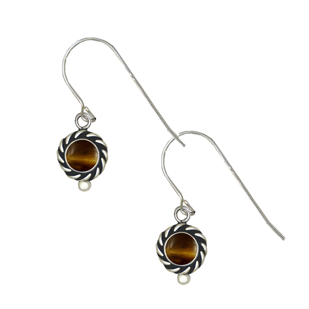 Sterling Silver Little Tiger Eye Gemstone Drop Dangle Earrings